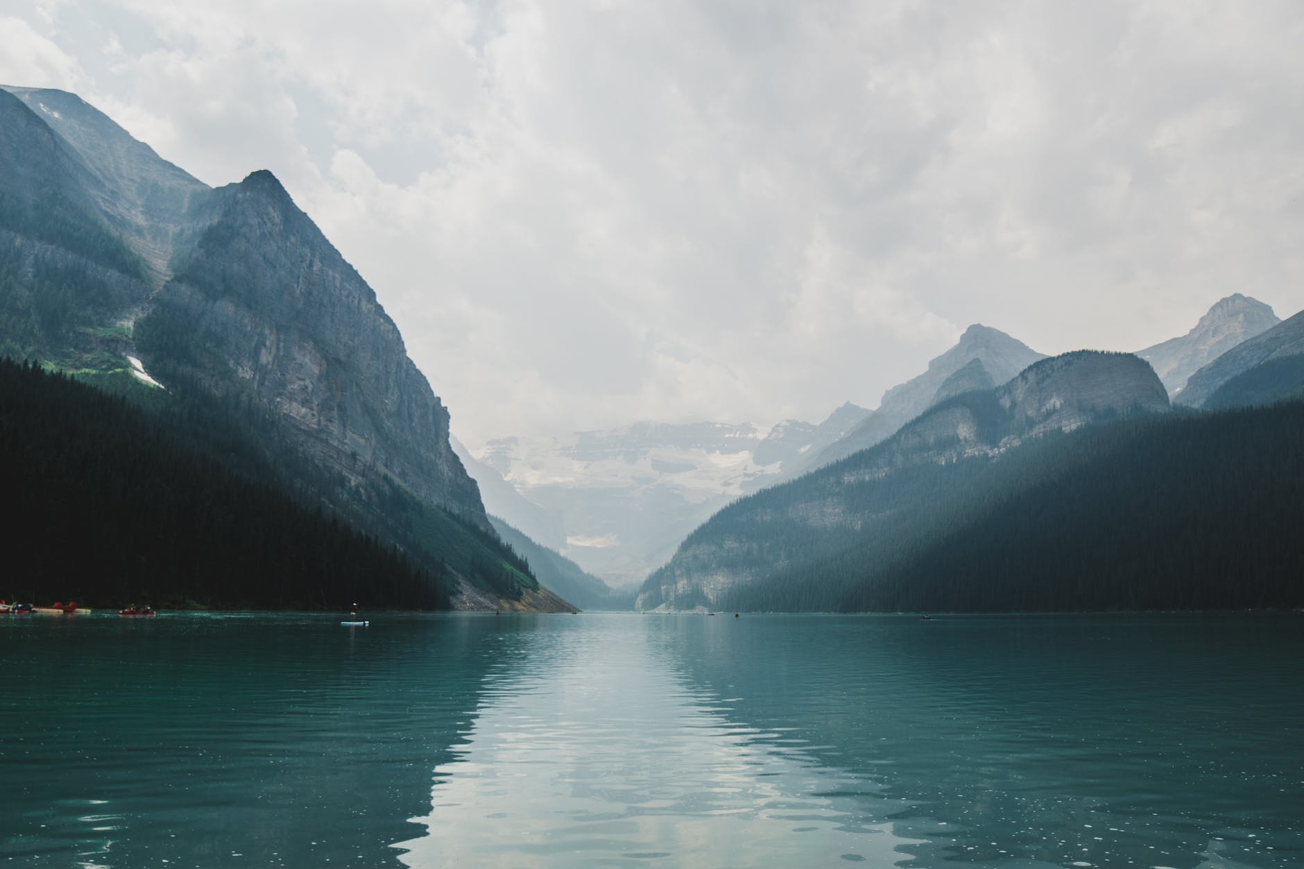 breathtaking rocky mountains near endless rippling calm lake